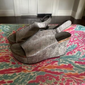 Pierre Dumas Metallic Silver Perforated Wedge Sandals